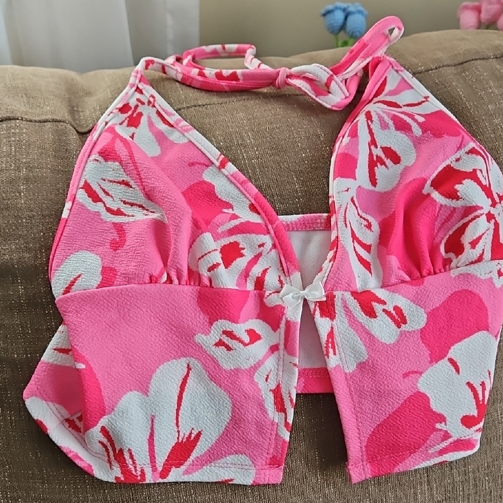 SHEIN Pink and White Floral Tank Top
